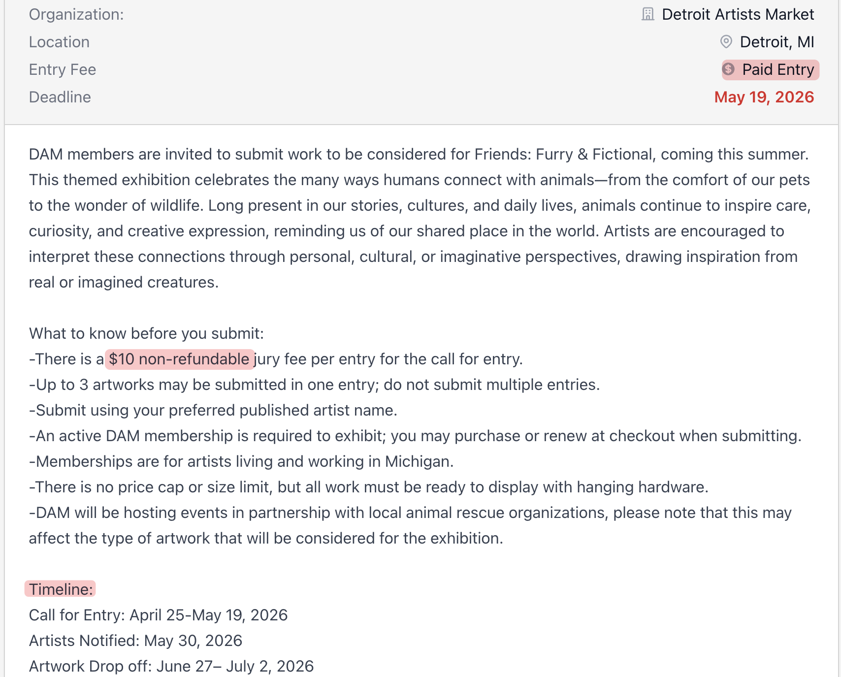 Artist reviewing call for entry details on EntryThingy