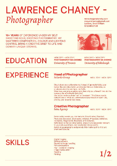 Photographer Editorial Inspired Resume