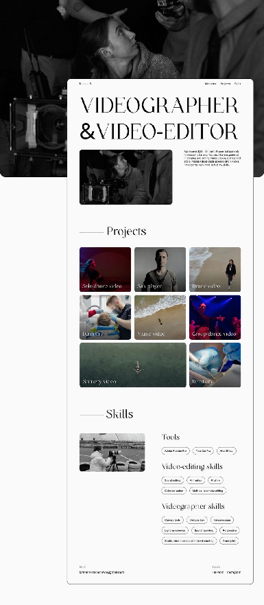 Videographer and Video Editor Portfolio Style Resume