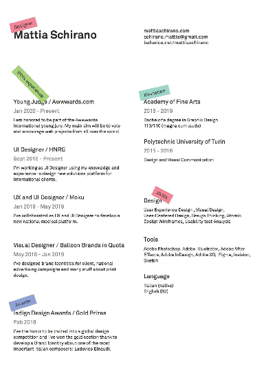 UI UX Designer Resume with Playful Tag Labels