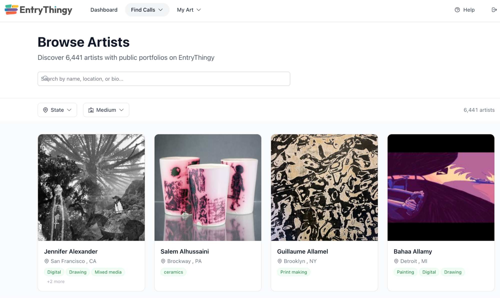 Screenshot of the EntryThingy Browse Artists directory
