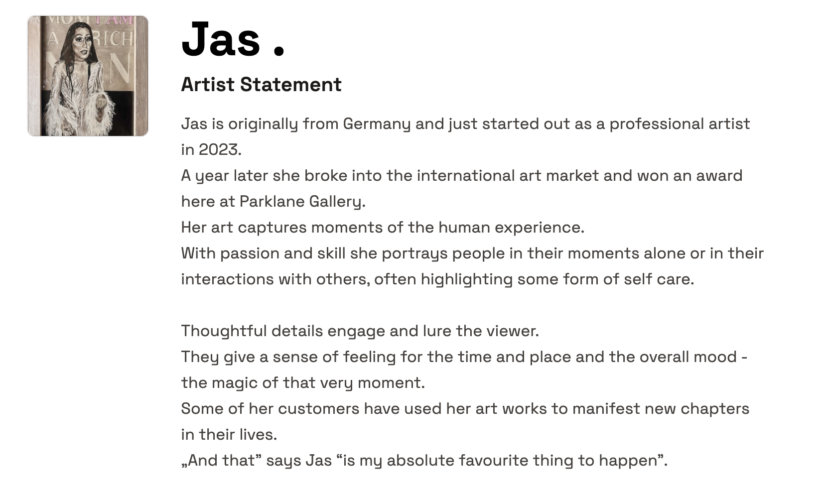 Narrative artist statement example