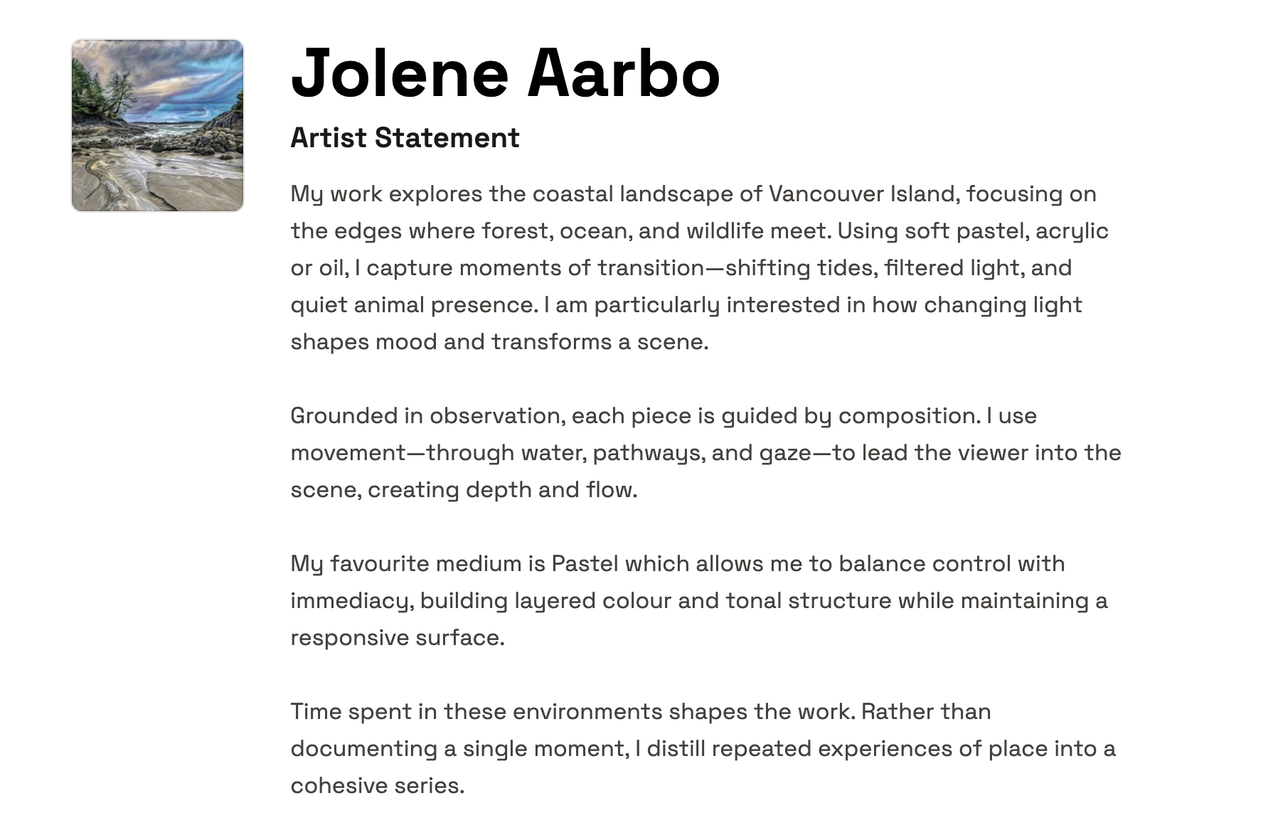 Artist statement example anchored in a specific place