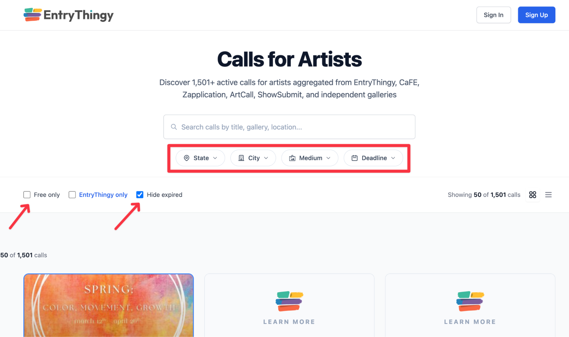 EntryThingy call list filters