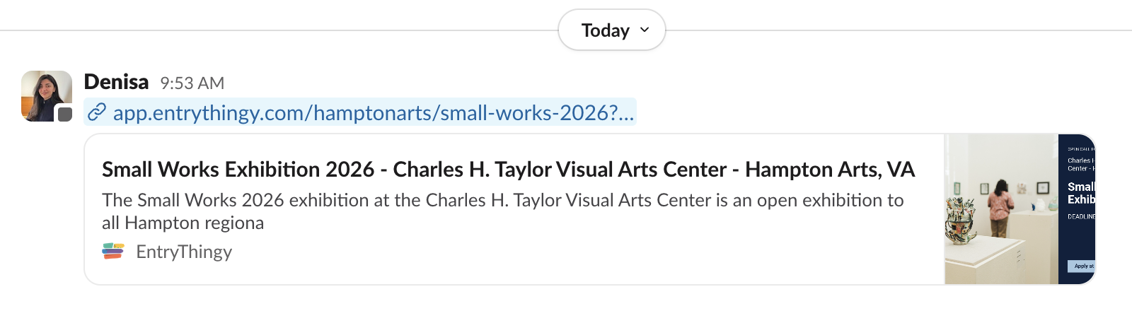 Link preview of an EntryThingy call shared in Slack