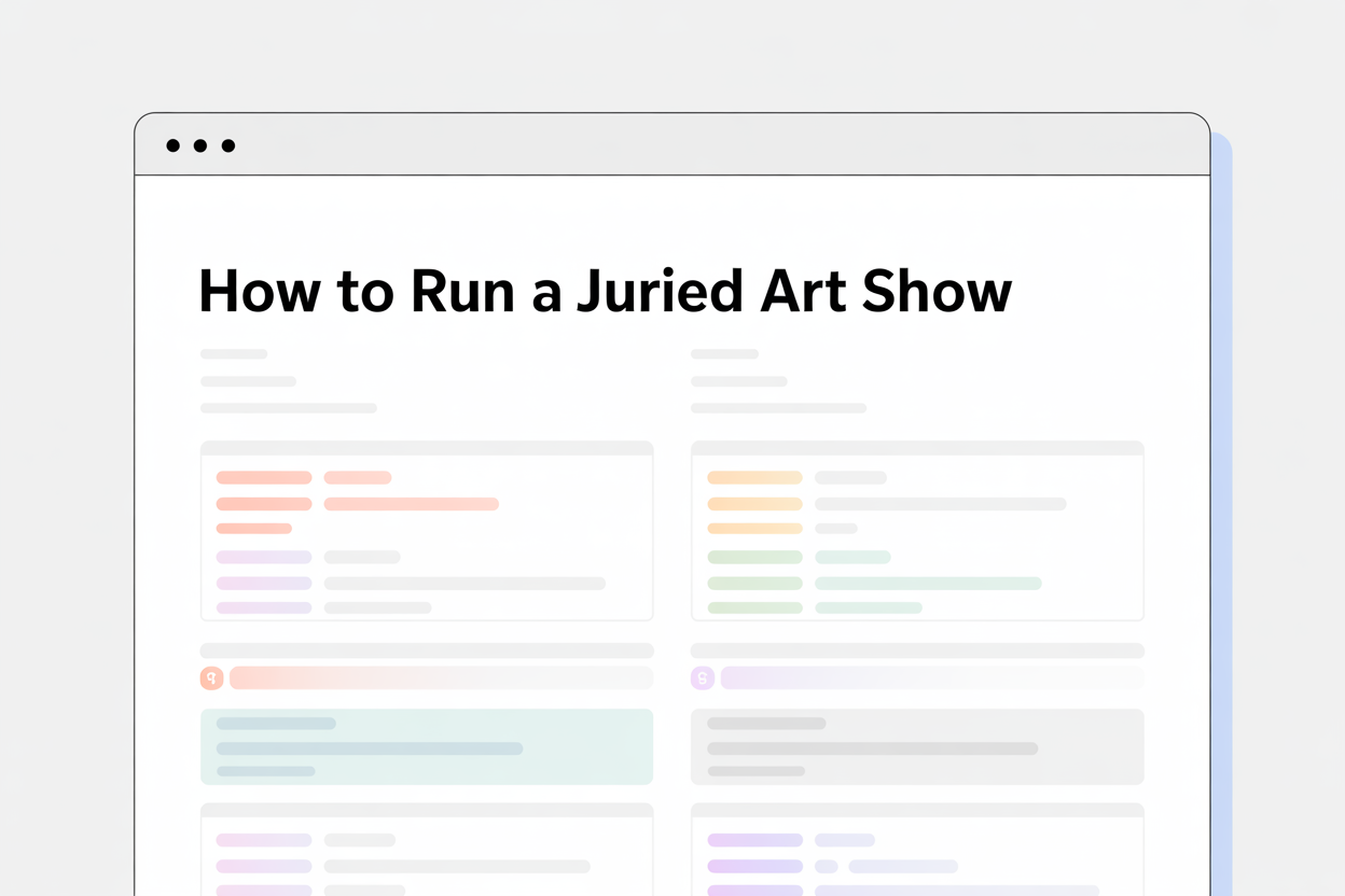 Gallery organizer reviewing a juried art show setup on a laptop