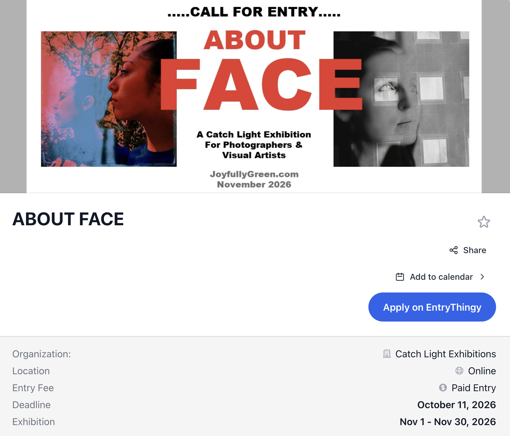 About Face online exhibition call
