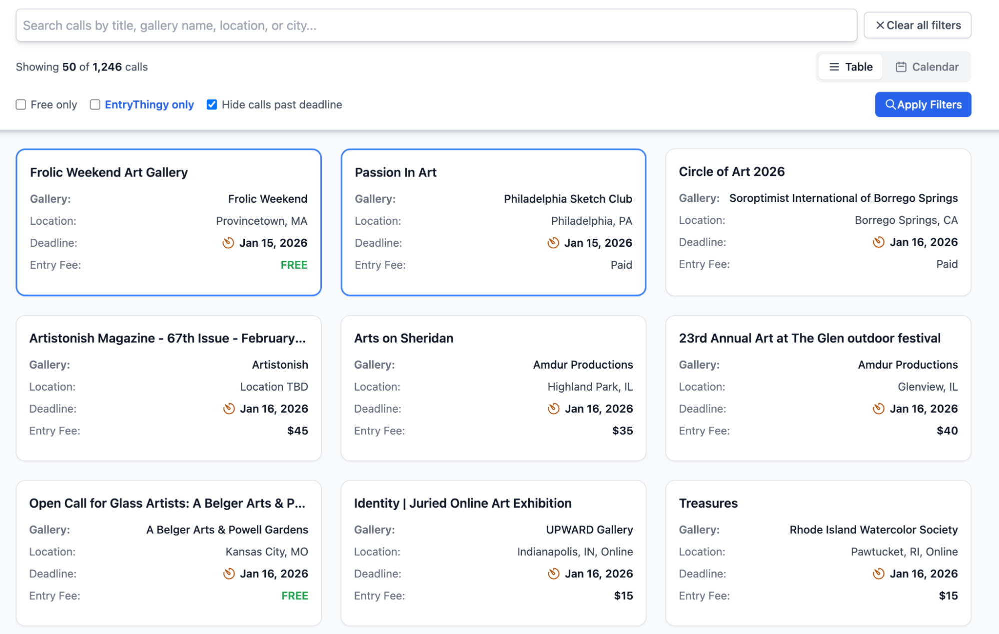 EntryThingy platform screenshot